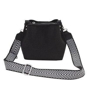 Women's Black And White Bucket Shoulder Bag With Long Wide Strap